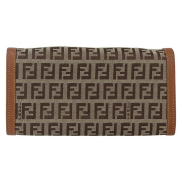FENDI Zucchino Canvas Long Wallet Brown Gold Auth am10296V - 0