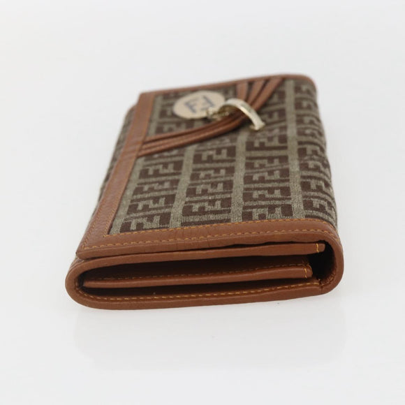 FENDI Zucchino Canvas Long Wallet Brown Gold Auth am10296V
