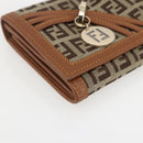 FENDI Zucchino Canvas Long Wallet Brown Gold Auth am10296V-14