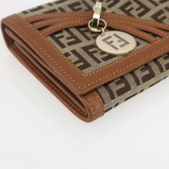 FENDI Zucchino Canvas Long Wallet Brown Gold Auth am10296V