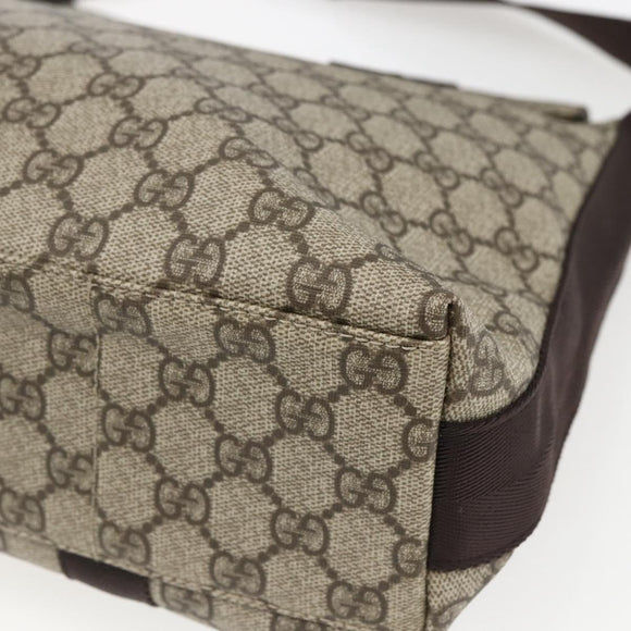 GUCCI GG Supreme Shoulder Bag PVC Leather Beige Silver 122373 Auth am10297V