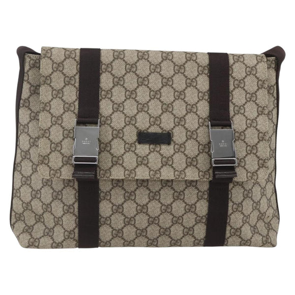 GUCCI GG Supreme Shoulder Bag PVC Leather Beige Silver 122373 Auth am10297V