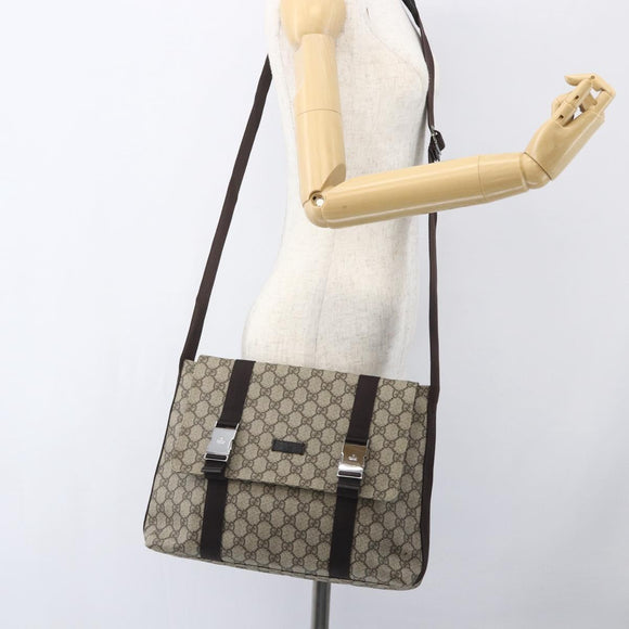 GUCCI GG Supreme Shoulder Bag PVC Leather Beige Silver 122373 Auth am10297V
