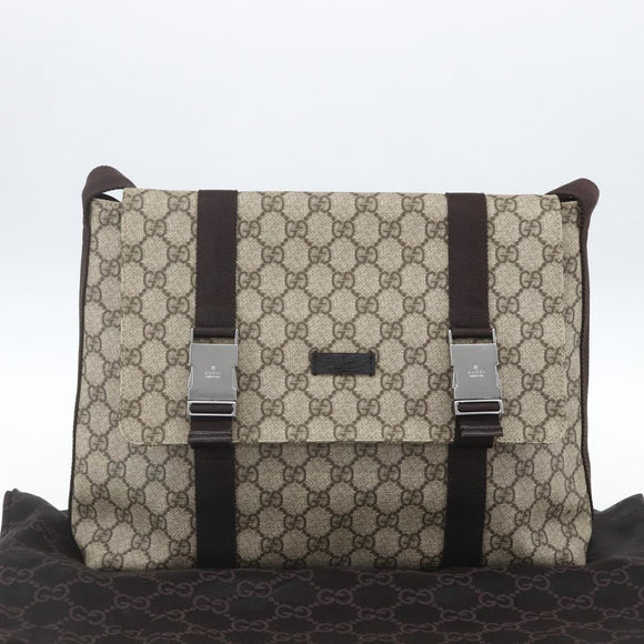 GUCCI GG Supreme Shoulder Bag PVC Leather Beige Silver 122373 Auth am10297V