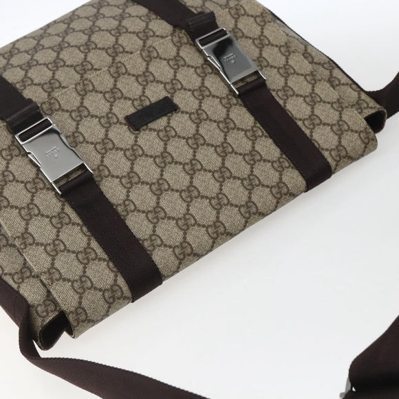 GUCCI GG Supreme Shoulder Bag PVC Leather Beige Silver 122373 Auth am10297V