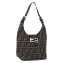 FENDI Zucca Canvas Hand Bag Black Brown Silver Auth am10298-1