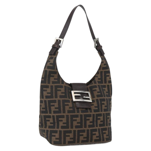 FENDI Zucca Canvas Hand Bag Black Brown Silver Auth am10298