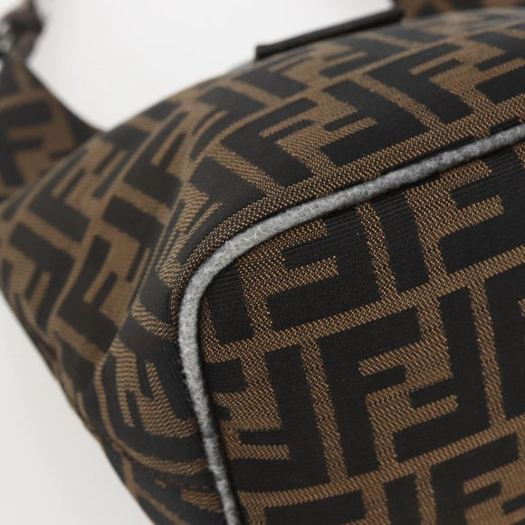 FENDI Zucca Canvas Hand Bag Black Brown Silver Auth am10298