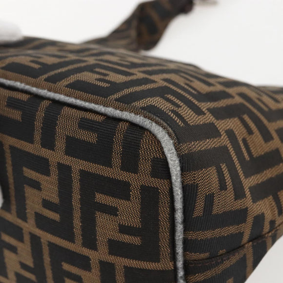 FENDI Zucca Canvas Hand Bag Black Brown Silver Auth am10298