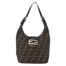 FENDI Zucca Canvas Hand Bag Black Brown Silver Auth am10298-13