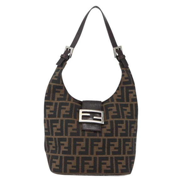 FENDI Zucca Canvas Hand Bag Black Brown Silver Auth am10298