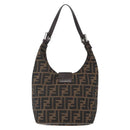 FENDI Zucca Canvas Hand Bag Black Brown Silver Auth am10298-2
