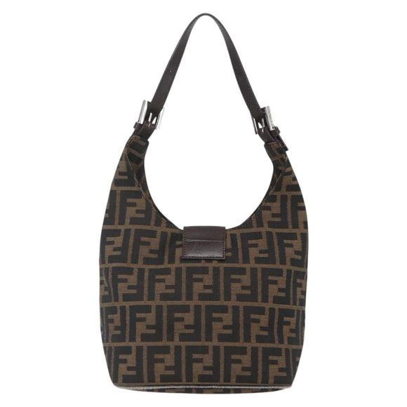 FENDI Zucca Canvas Hand Bag Black Brown Silver Auth am10298