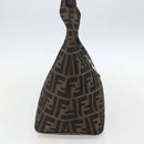 FENDI Zucca Canvas Hand Bag Black Brown Silver Auth am10298-3