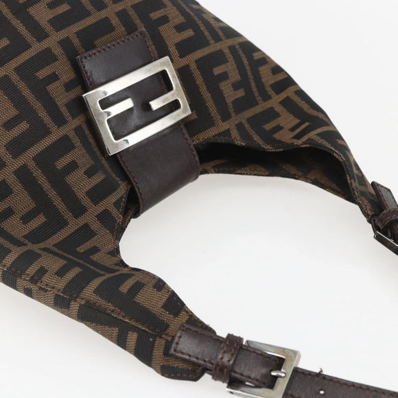 FENDI Zucca Canvas Hand Bag Black Brown Silver Auth am10298
