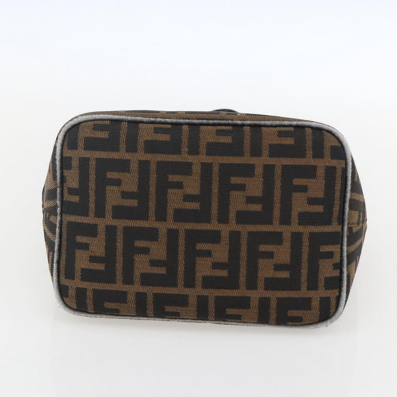 FENDI Zucca Canvas Hand Bag Black Brown Silver Auth am10298
