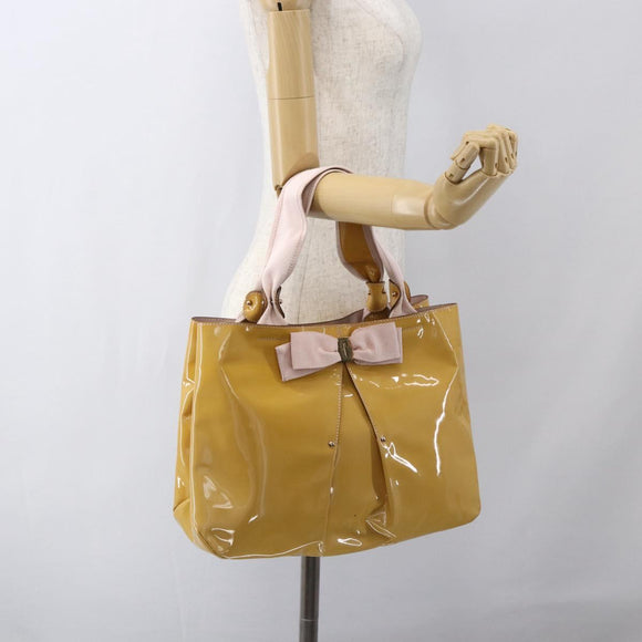 Salvatore Ferragamo Vala Hand Bag Enamel Yellow Gold Auth am10303