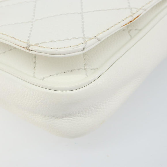 CHANEL Matelasse Chain Shoulder Bag Caviar Skin White Silver CC Auth am10305V