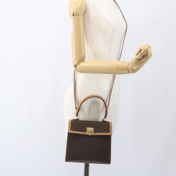 CELINE Macadam Canvas Hand Bag PVC Leather 2way Brown Gold Auth am10307V