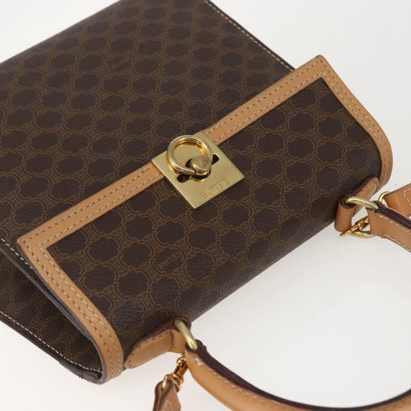CELINE Macadam Canvas Hand Bag PVC Leather 2way Brown Gold Auth am10307V