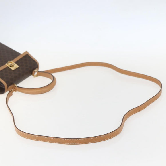 CELINE Macadam Canvas Hand Bag PVC Leather 2way Brown Gold Auth am10307V