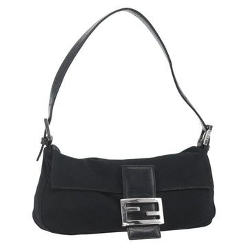 FENDI Jersey Mamma bucket Shoulder Bag Nylon Black Silver Auth am10308V
