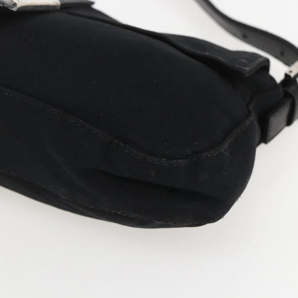 FENDI Jersey Mamma bucket Shoulder Bag Nylon Black Silver Auth am10308V