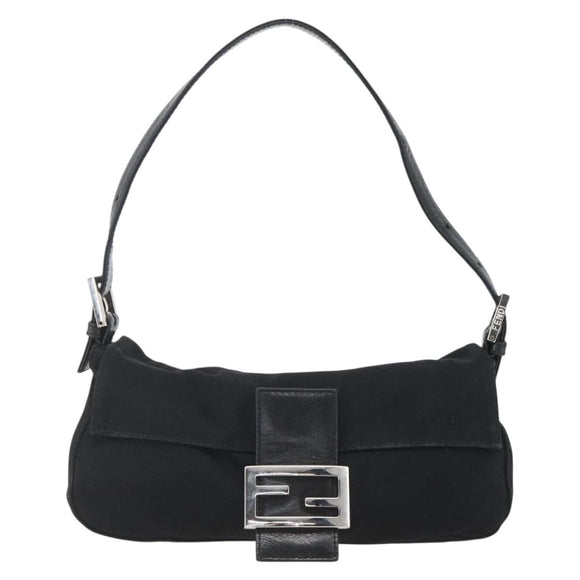FENDI Jersey Mamma bucket Shoulder Bag Nylon Black Silver Auth am10308V