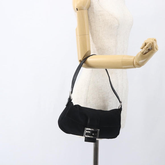 FENDI Jersey Mamma bucket Shoulder Bag Nylon Black Silver Auth am10308V