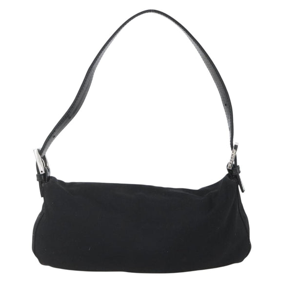 FENDI Jersey Mamma bucket Shoulder Bag Nylon Black Silver Auth am10308V