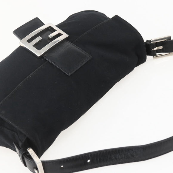 FENDI Jersey Mamma bucket Shoulder Bag Nylon Black Silver Auth am10308V