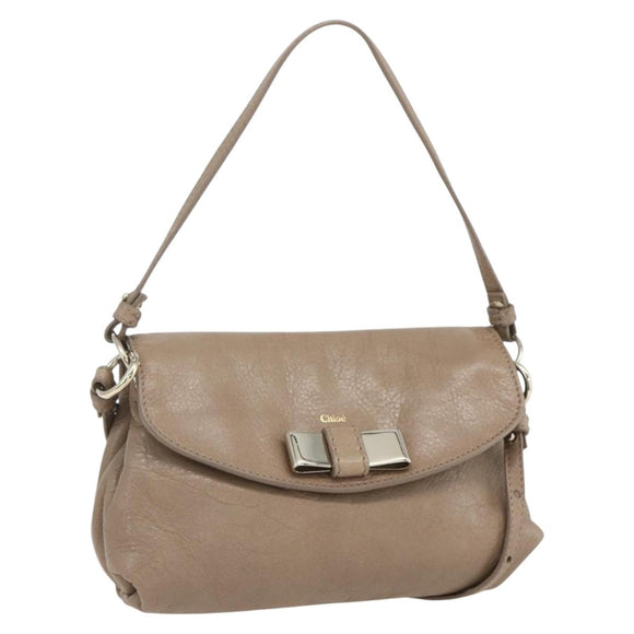 Chloe Lily Hand Bag Leather 2way Beige Silver Auth am10316