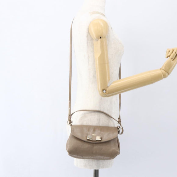Chloe Lily Hand Bag Leather 2way Beige Silver Auth am10316