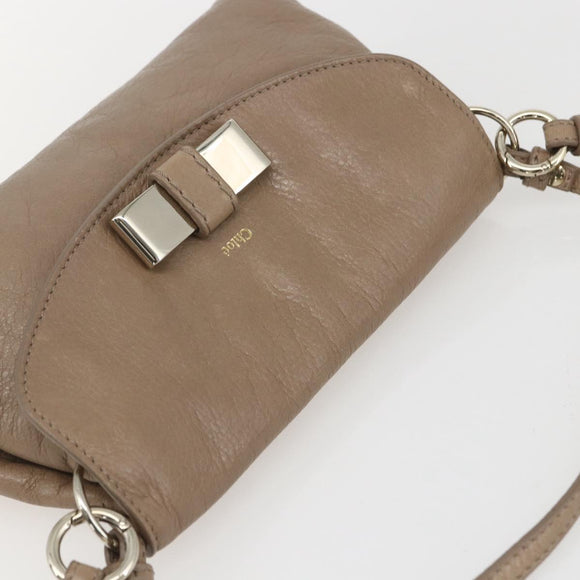Chloe Lily Hand Bag Leather 2way Beige Silver Auth am10316