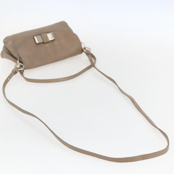 Chloe Lily Hand Bag Leather 2way Beige Silver Auth am10316