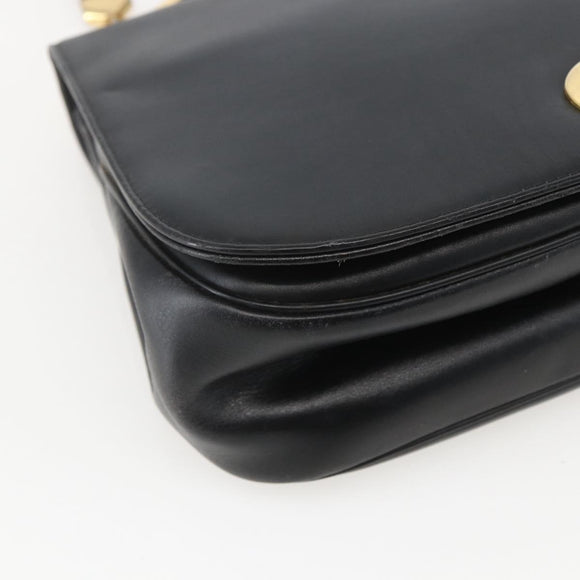 Christian Dior Hand Bag Leather 2way Black Gold Auth am10322
