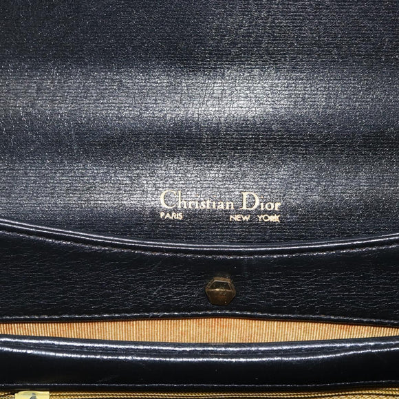 Christian Dior Hand Bag Leather 2way Black Gold Auth am10322