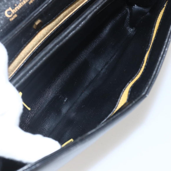 Christian Dior Hand Bag Leather 2way Black Gold Auth am10322