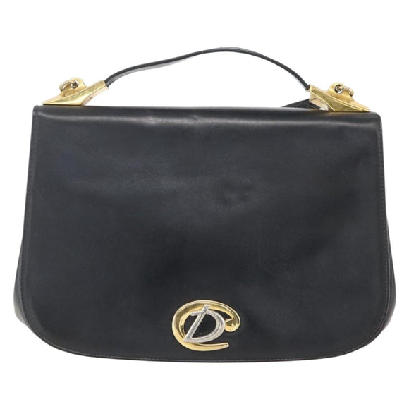 Christian Dior Hand Bag Leather 2way Black Gold Auth am10322