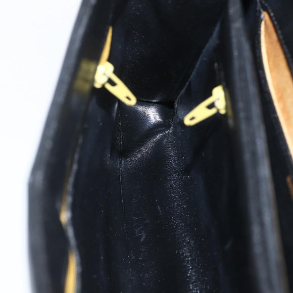 Christian Dior Hand Bag Leather 2way Black Gold Auth am10322