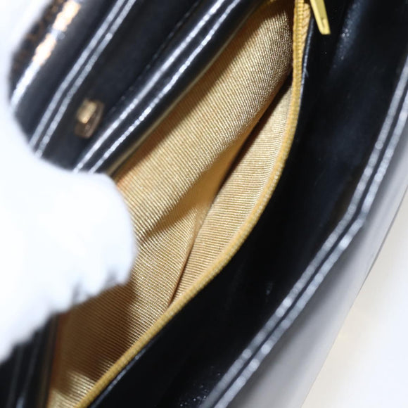 Christian Dior Hand Bag Leather 2way Black Gold Auth am10322