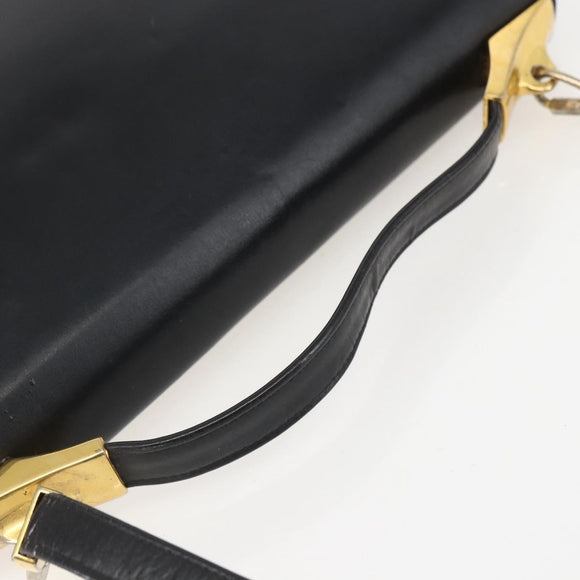 Christian Dior Hand Bag Leather 2way Black Gold Auth am10322