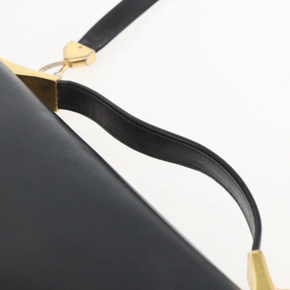 Christian Dior Hand Bag Leather 2way Black Gold Auth am10322