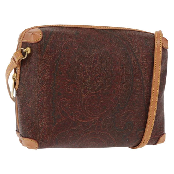 ETRO Paisley Shoulder Bag Leather Bordeaux Gold Auth am10326