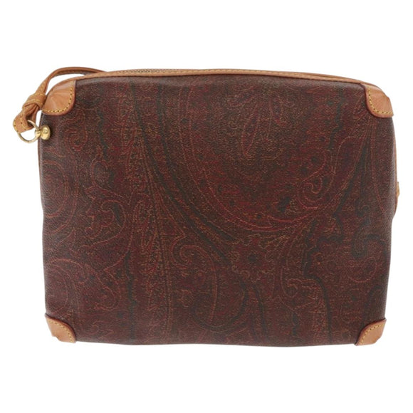 ETRO Paisley Shoulder Bag Leather Bordeaux Gold Auth am10326