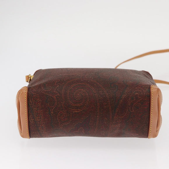 ETRO Paisley Shoulder Bag Leather Bordeaux Gold Auth am10326
