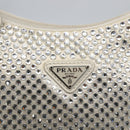 PRADA Rhinestone Hand Bag Satin White Silver Auth am10329V-14