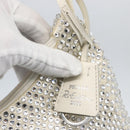 PRADA Rhinestone Hand Bag Satin White Silver Auth am10329V-16