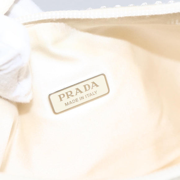 PRADA Rhinestone Hand Bag Satin White Silver Auth am10329V