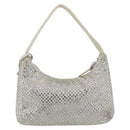 PRADA Rhinestone Hand Bag Satin White Silver Auth am10329V-3